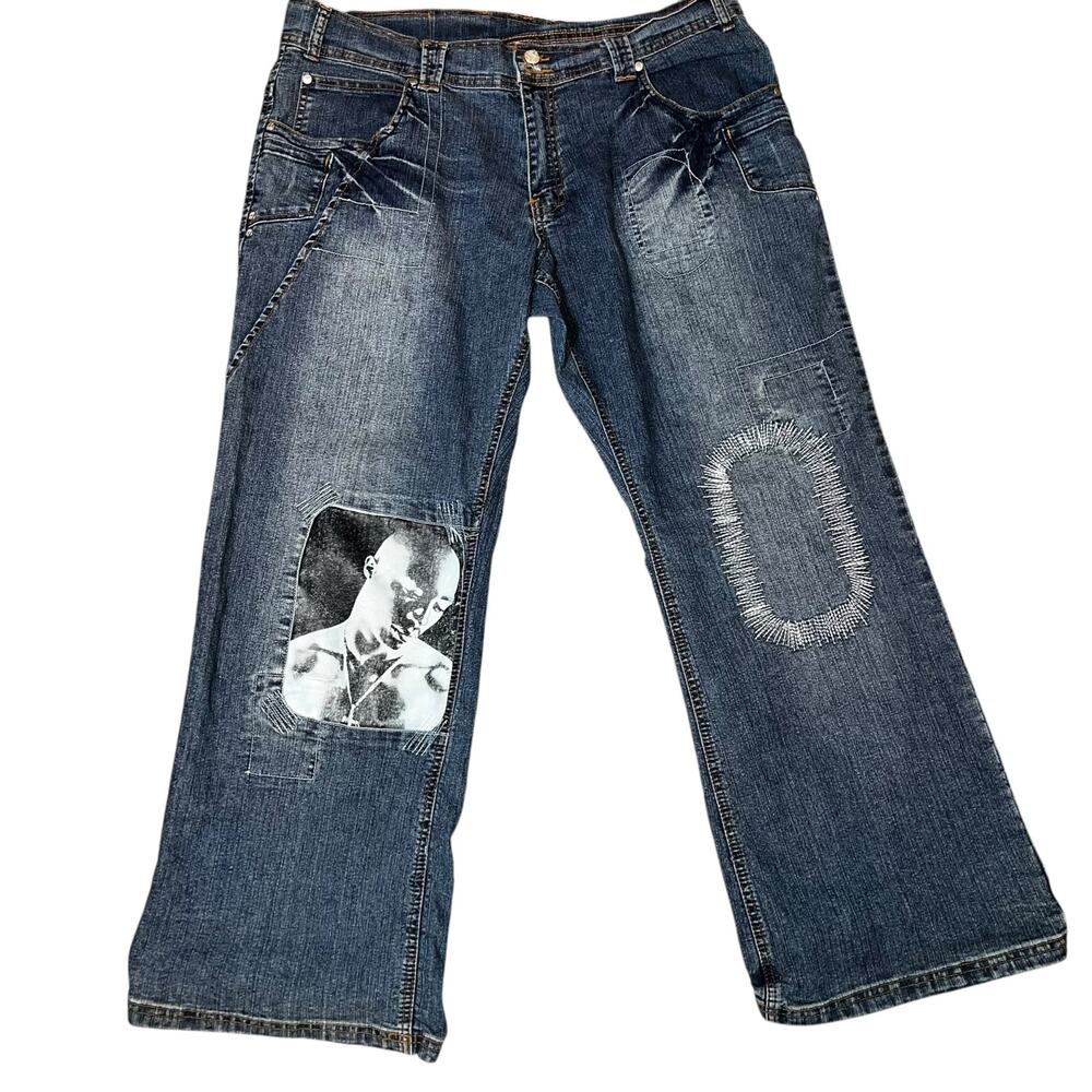 Vintage Makaveli Denim Jeans size 18 Baggy 2Pac Tupac Shakur Hip Hop Skater Y2K